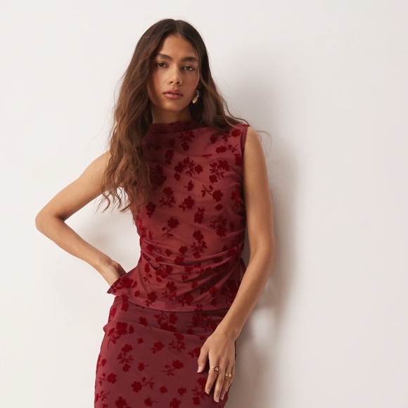 ASOS Tops - Sheer Red Floral Top